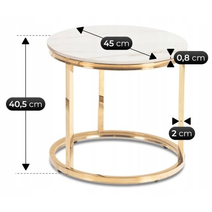 MILANO kavos staliukų komplektas, 45 cm/60 cm, baltas marmuras/auksinis žavesys 6 MILANO kavos staliukų komplektas, 45 cm/60 cm, baltas marmuras/auksinis žavesys 6