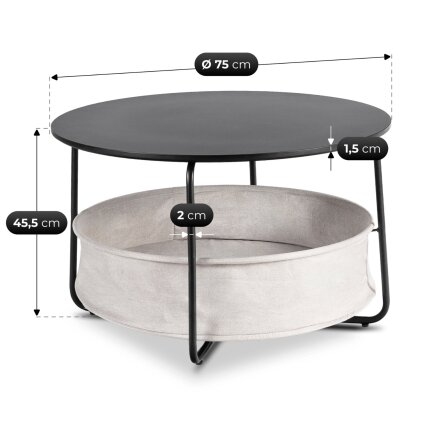 Apvalus kavos staliukas 75 cm, juodas MDF / metalas 4