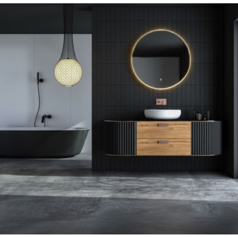 Apvalus LED vonios veidrodis 80 cm, sieninis, trys spalvos, liečiamas jungiklis, ModernHome 2 Apvalus LED vonios veidrodis 80 cm, sieninis, trys spalvos, liečiamas jungiklis, ModernHome 2