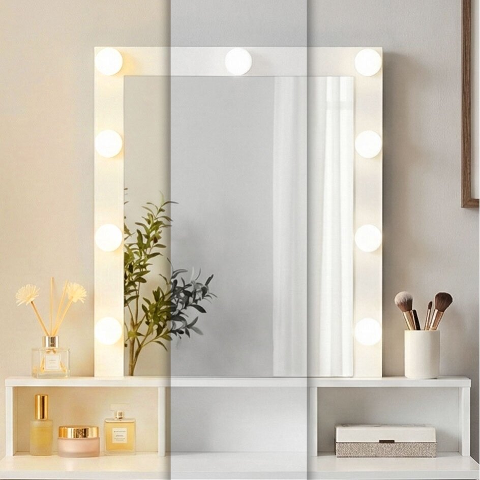 Tualetinis staliukas su veidrodžiu, LED apšvietimu, trimis spalvomis ir ryškumo reguliavimu, ModernHome 2 Tualetinis staliukas su veidrodžiu, LED apšvietimu, trimis spalvomis ir ryškumo reguliavimu, ModernHome 2