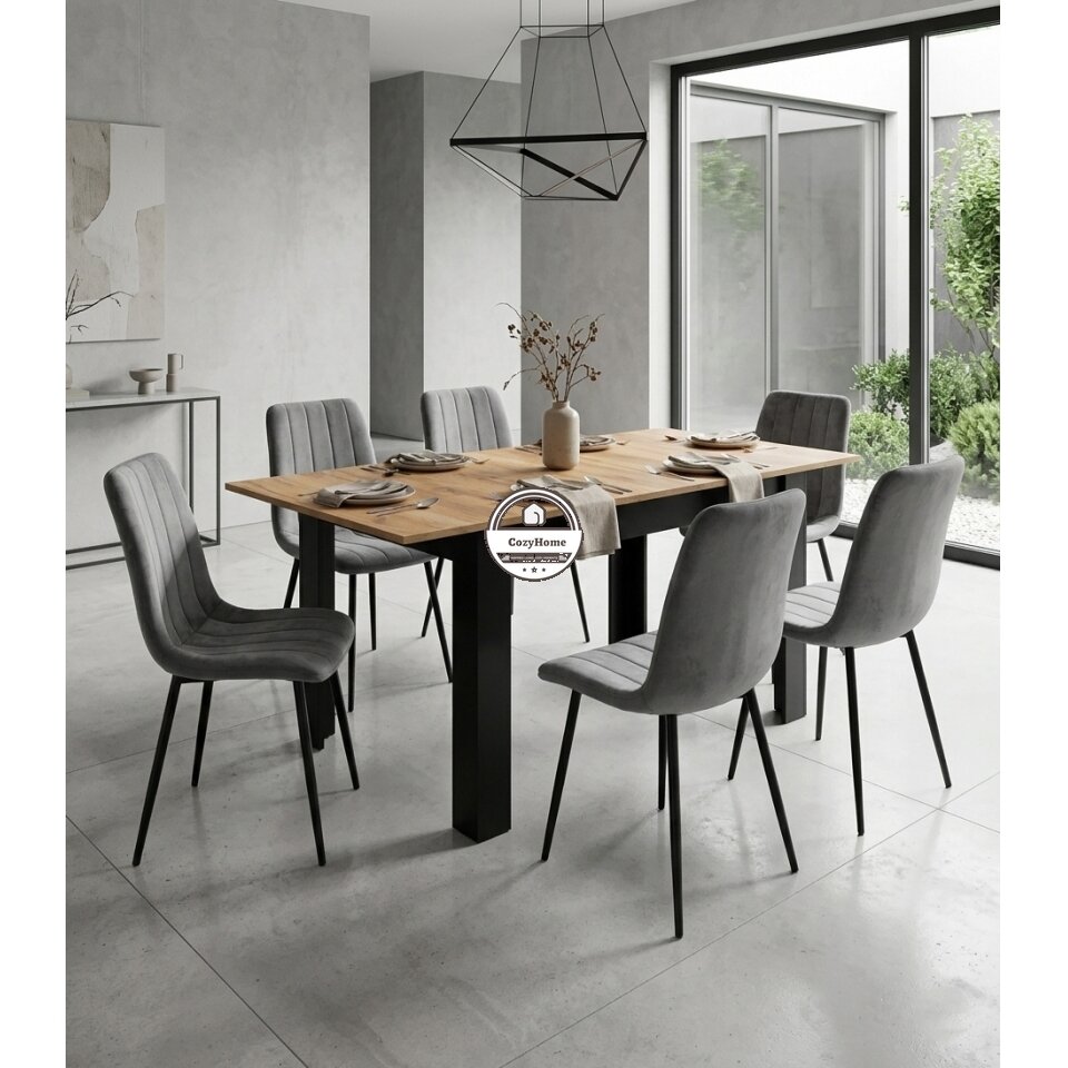 Stačiakampis išskleidžiamas stalas 120-160x80 cm virtuvei-valgomajam 4-6 asmenims, ąžuolo medienos 4