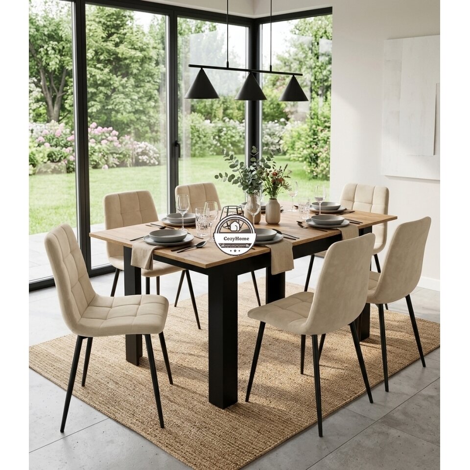 Stačiakampis išskleidžiamas stalas 120-160x80 cm virtuvei-valgomajam 4-6 asmenims, ąžuolo medienos 5