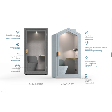 Vieno asmens akustinė kabina moderniam biurui. Small Booth ST
