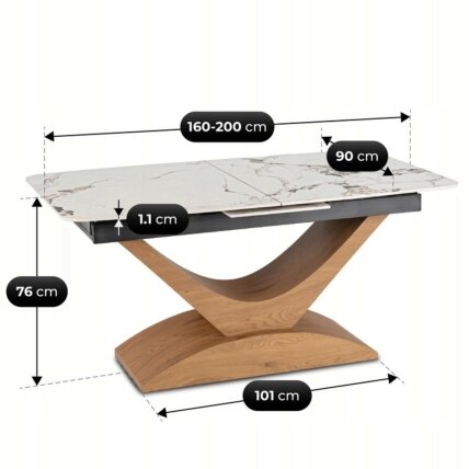 Alikantė ALICANTE stačiakampis ištraukiamas stalas, 160–200 cm, keramika, baltas marmuras/ąžuolas, moderniam valgomajam 10 Alikantė ALICANTE stačiakampis ištraukiamas stalas, 160–200 cm, keramika, baltas marmuras/ąžuolas, moderniam valgomajam 10