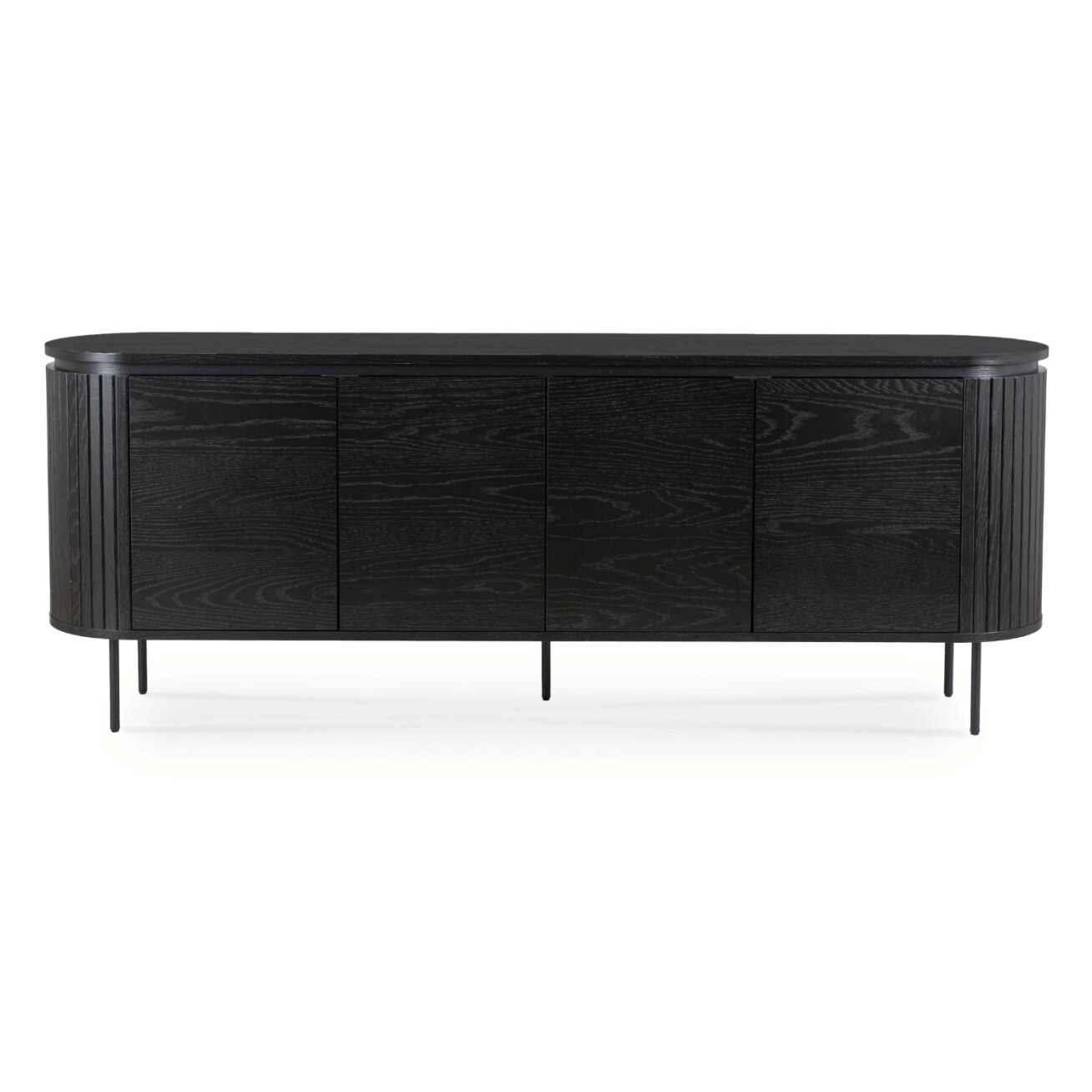 BECK komoda svetainei, 200 cm, juoda, keturių durų, grioveliai, moderni 4