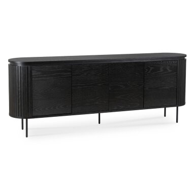 BECK komoda svetainei, 200 cm, juoda, keturių durų, grioveliai, moderni