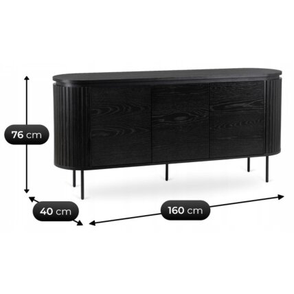 Beck BECK svetainės komoda, 160 cm, juoda, trijų durų, grioveliai, moderni 9 Beck BECK svetainės komoda, 160 cm, juoda, trijų durų, grioveliai, moderni 9