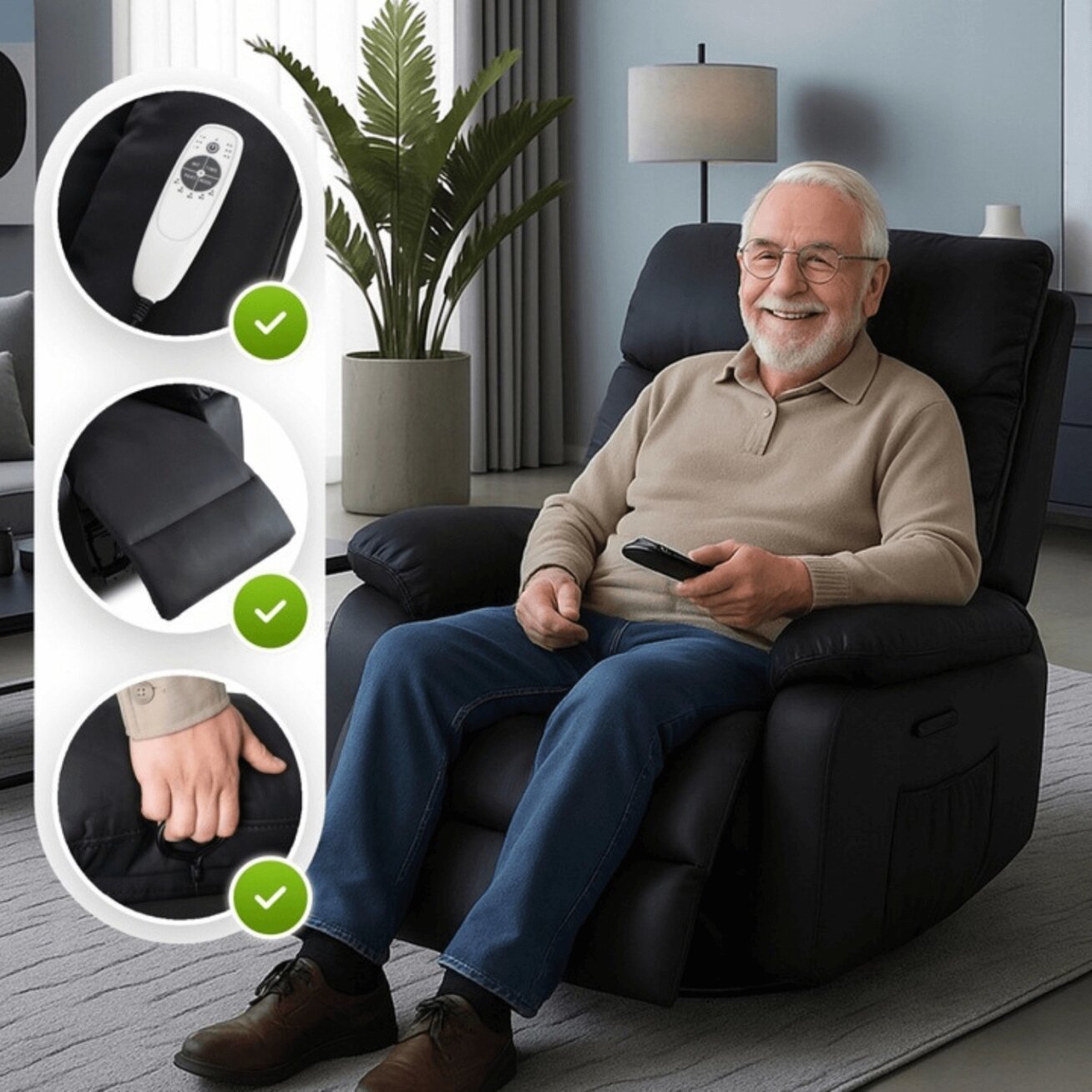 Bruce'as BRUCE masažinis krėslas, atlošiamas, juodas, eko oda, modernus Bruce'as BRUCE masažinis krėslas, atlošiamas, juodas, eko oda, modernus