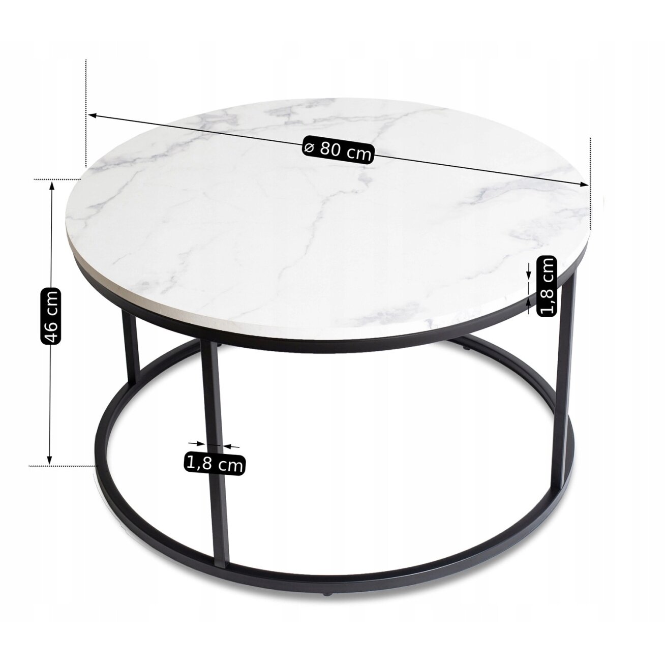 Conny Max CONNY MAX kavos staliukas, 80 cm, baltas marmuras/juodas, modernus žavesys 7