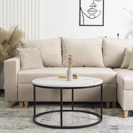 Conny Max CONNY MAX kavos staliukas, 80 cm, baltas marmuras/juodas, modernus žavesys Conny Max CONNY MAX kavos staliukas, 80 cm, baltas marmuras/juodas, modernus žavesys