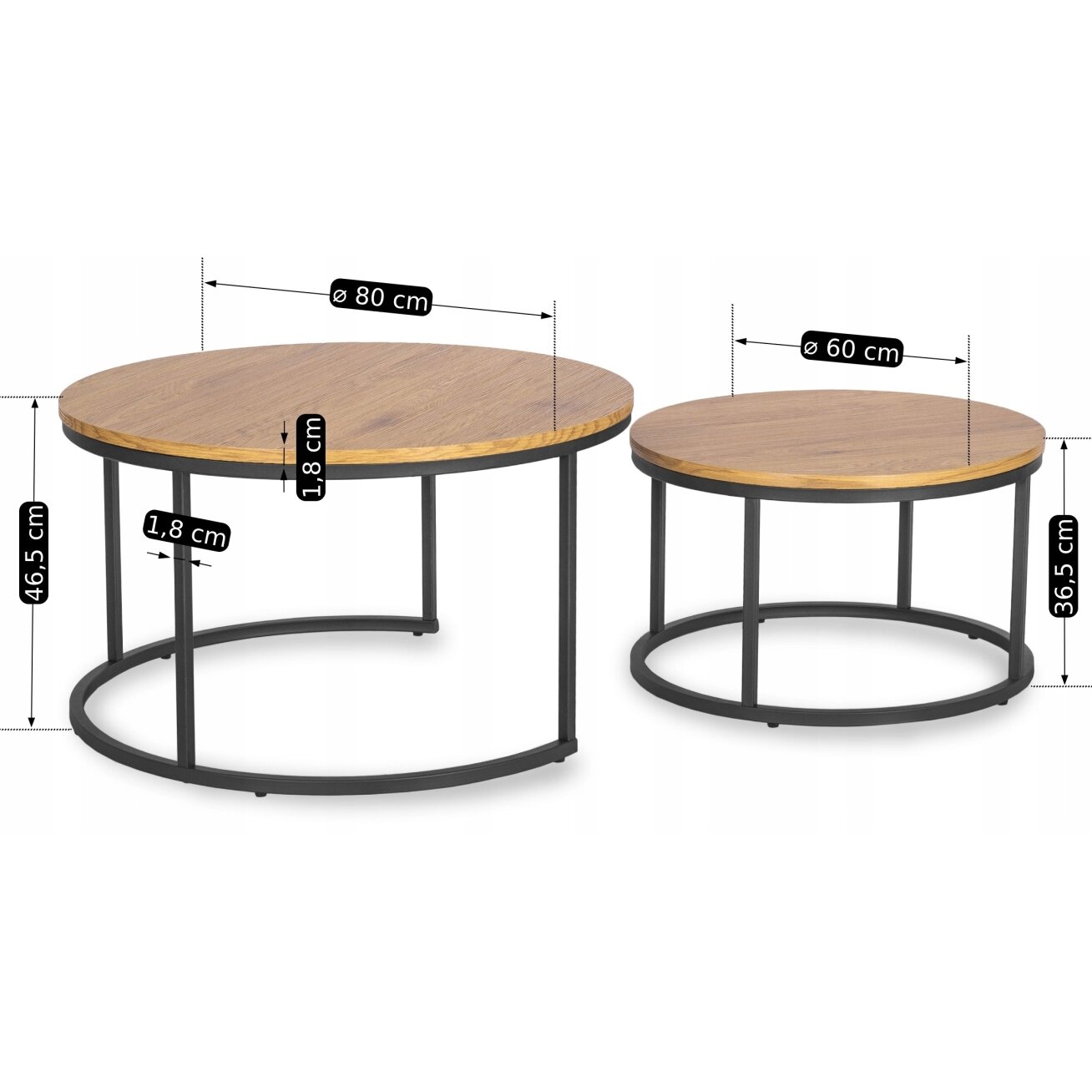 Delia Max DELIA MAX kavos staliukų komplektas, 60 cm/80 cm, auksinio ąžuolo spalvos, modernus loftas 11 Delia Max DELIA MAX kavos staliukų komplektas, 60 cm/80 cm, auksinio ąžuolo spalvos, modernus loftas 11