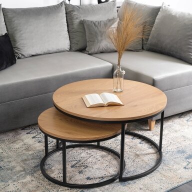 Delia Max DELIA MAX kavos staliukų komplektas, 60 cm/80 cm, auksinio ąžuolo spalvos, modernus loftas