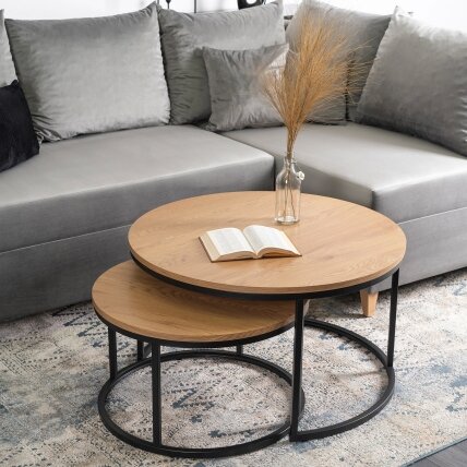 Delia Max DELIA MAX kavos staliukų komplektas, 60 cm/80 cm, auksinio ąžuolo spalvos, modernus loftas 1