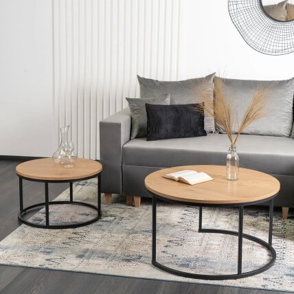 Delia Max DELIA MAX kavos staliukų komplektas, 60 cm/80 cm, auksinio ąžuolo spalvos, modernus loftas 2