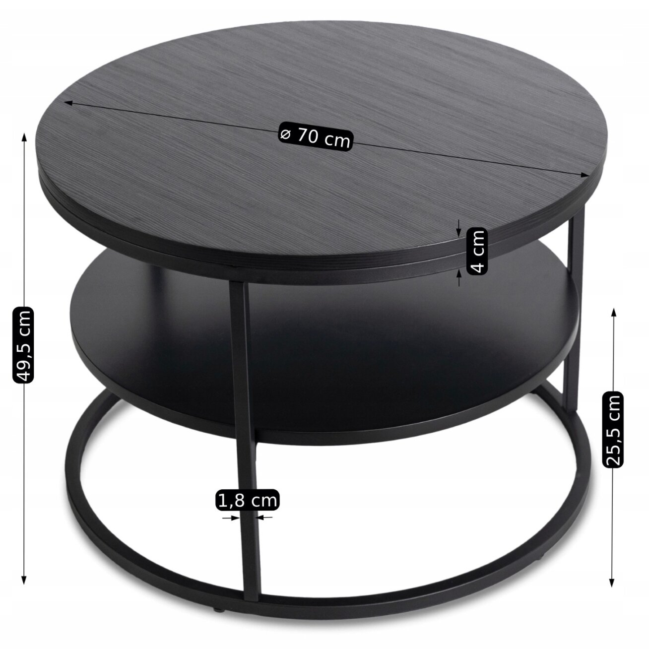 Geriausias BEST kavos staliukas su lentyna, 70 cm, juodas, modernus 6