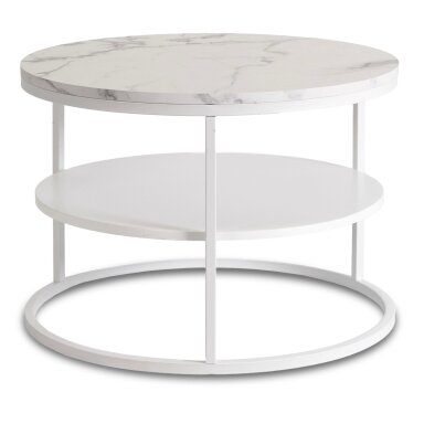 Geriausias BEST kavos staliukas su lentyna, 70 cm, baltas marmuras/baltas modernus