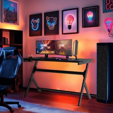 Juoda BLECK žaidimų stalas žaidėjams, 120 cm, juodas, modernus, lofto formos Juoda BLECK žaidimų stalas žaidėjams, 120 cm, juodas, modernus, lofto formos