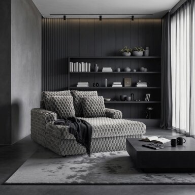 Sofa-lova pilka pliušinė moderni fotelis