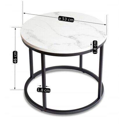 Konis CONNY kavos staliukas, 53 cm, baltas marmuras/juodas, modernus žavesys 7 Konis CONNY kavos staliukas, 53 cm, baltas marmuras/juodas, modernus žavesys 7