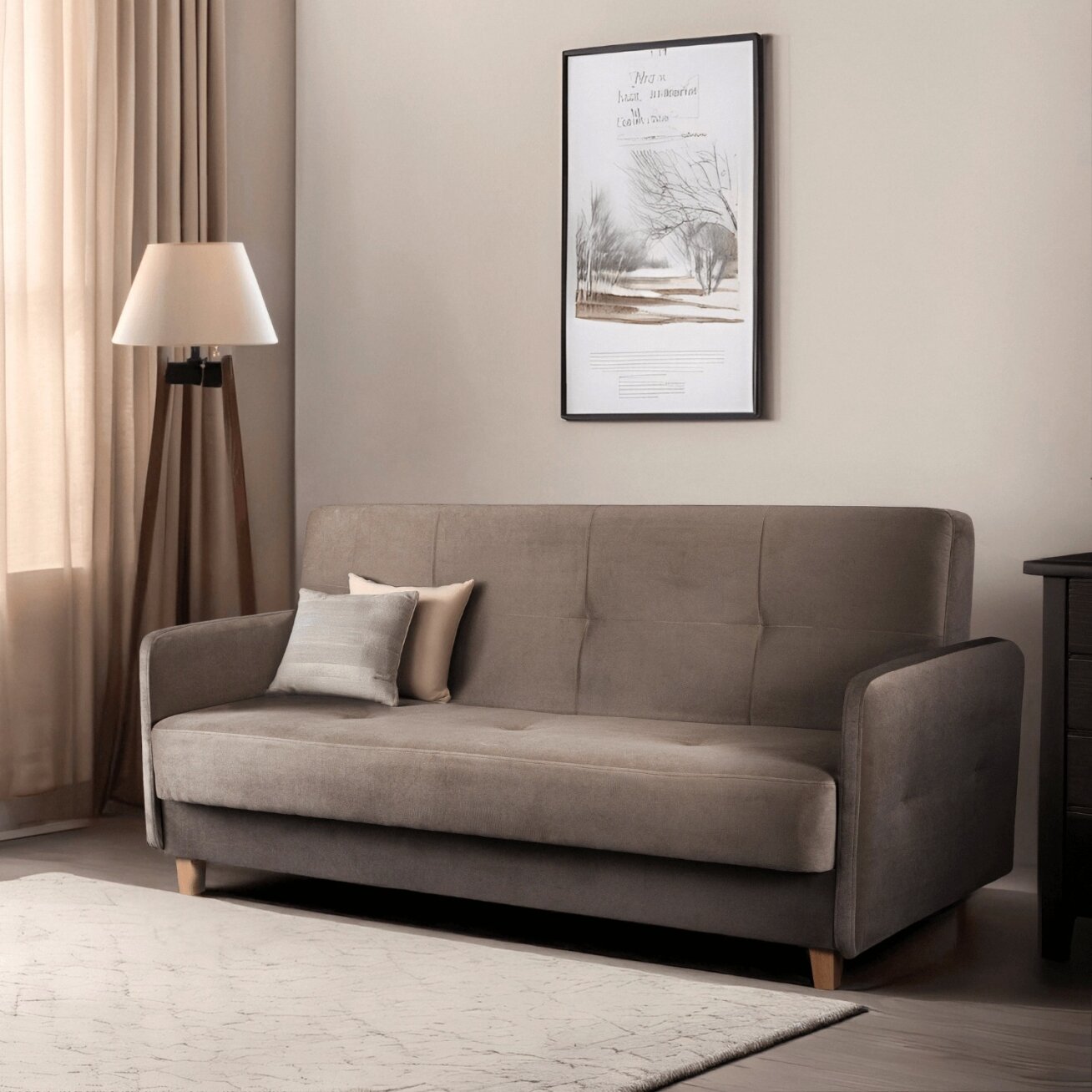 Kuba Sofa su miegojimo funkcija CUBA sulankstoma dvivietė sofa-lova, smėlio spalvos, moderni svetainė Kuba Sofa su miegojimo funkcija CUBA sulankstoma dvivietė sofa-lova, smėlio spalvos, moderni svetainė