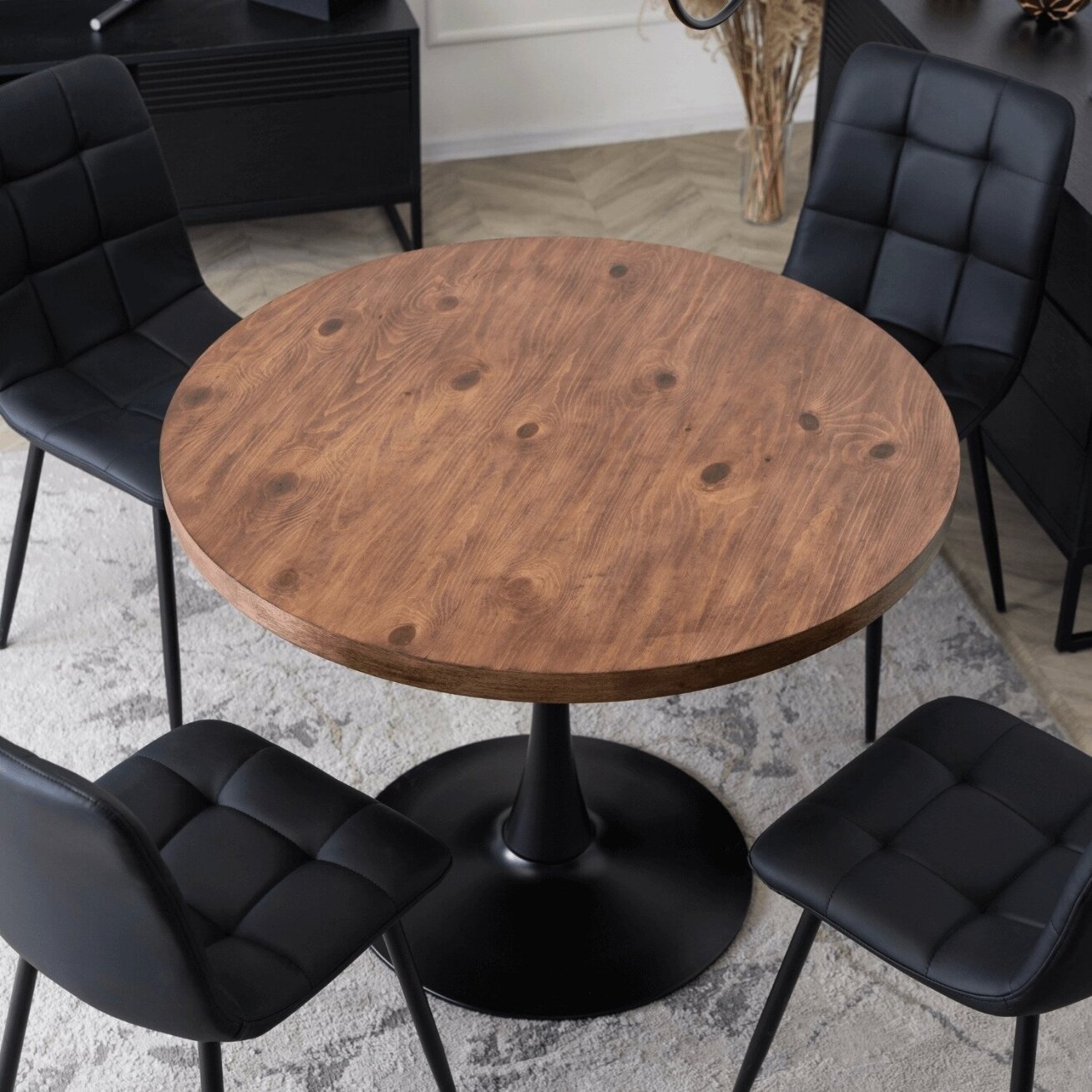 Lino LINO apvalus stalas, 100 cm, kaimiško ąžuolo/juodos spalvos, modernus loftas 2 Lino LINO apvalus stalas, 100 cm, kaimiško ąžuolo/juodos spalvos, modernus loftas 2
