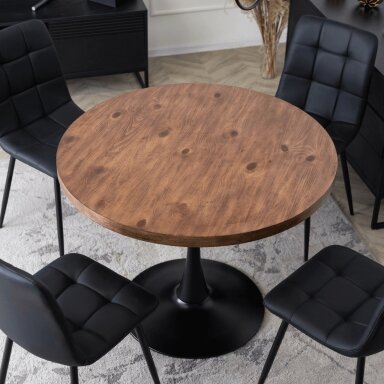 Loft Style Dining Set – Ąžuolo/juodos spalvos stalas su veliūro kėdėmis Loft Style Dining Set – Ąžuolo/juodos spalvos stalas su veliūro kėdėmis