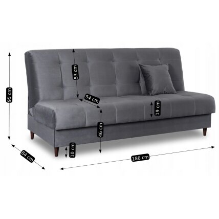 Lima LIMA sofa su miegojimo funkcija, dvivietė išskleidžiama sofa, pilkos spalvos, moderni svetainei 9
