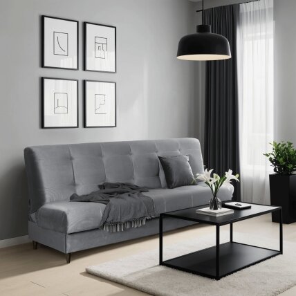 Lima LIMA sofa su miegojimo funkcija, dvivietė išskleidžiama sofa, pilkos spalvos, moderni svetainei