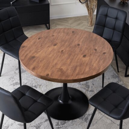 Loft Style Dining Set – Ąžuolo/juodos spalvos stalas su veliūro kėdėmis Loft Style Dining Set – Ąžuolo/juodos spalvos stalas su veliūro kėdėmis