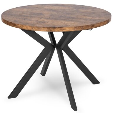 Komplektas apvalus išskleidžiamas stalas Modern, 100–250 cm, auksinio ąžuolo spalvos, modernus loftas ir 4 kėdės Ibis Komplektas apvalus išskleidžiamas stalas Modern, 100–250 cm, auksinio ąžuolo spalvos, modernus loftas ir 4 kėdės Ibis