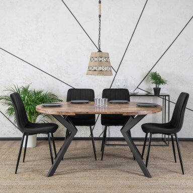 Komplektas apvalus išskleidžiamas stalas Modern, 100–250 cm, auksinio ąžuolo spalvos, modernus loftas ir 4 kėdės Ibis Komplektas apvalus išskleidžiamas stalas Modern, 100–250 cm, auksinio ąžuolo spalvos, modernus loftas ir 4 kėdės Ibis