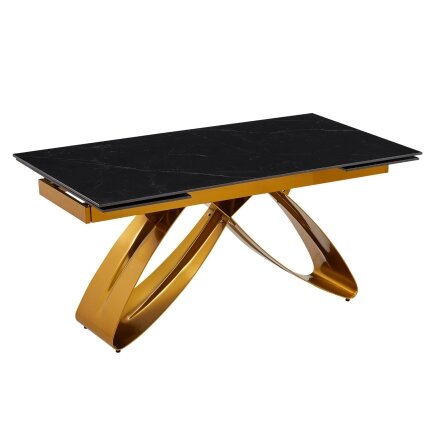 Luigi LUIGI stačiakampis ištraukiamas stalas, 160–240 cm, keramika, juodas marmuras/auksas, moderniam valgomajam 2 Luigi LUIGI stačiakampis ištraukiamas stalas, 160–240 cm, keramika, juodas marmuras/auksas, moderniam valgomajam 2