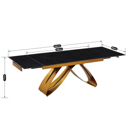 Luigi LUIGI stačiakampis ištraukiamas stalas, 160–240 cm, keramika, juodas marmuras/auksas, moderniam valgomajam 4 Luigi LUIGI stačiakampis ištraukiamas stalas, 160–240 cm, keramika, juodas marmuras/auksas, moderniam valgomajam 4