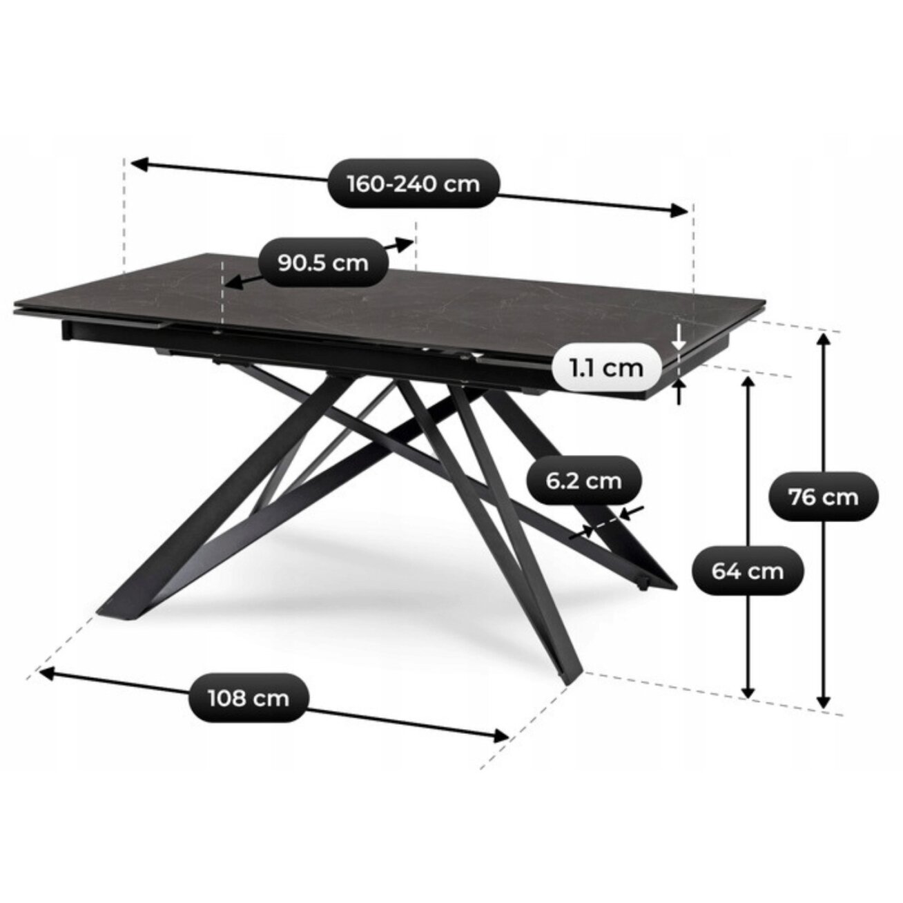 Maksimas MAXIME stačiakampis ištraukiamas stalas, 160–240 cm, keramika, juodas marmuras, moderniam lofto stiliaus valgomajam 12 Maksimas MAXIME stačiakampis ištraukiamas stalas, 160–240 cm, keramika, juodas marmuras, moderniam lofto stiliaus valgomajam 12