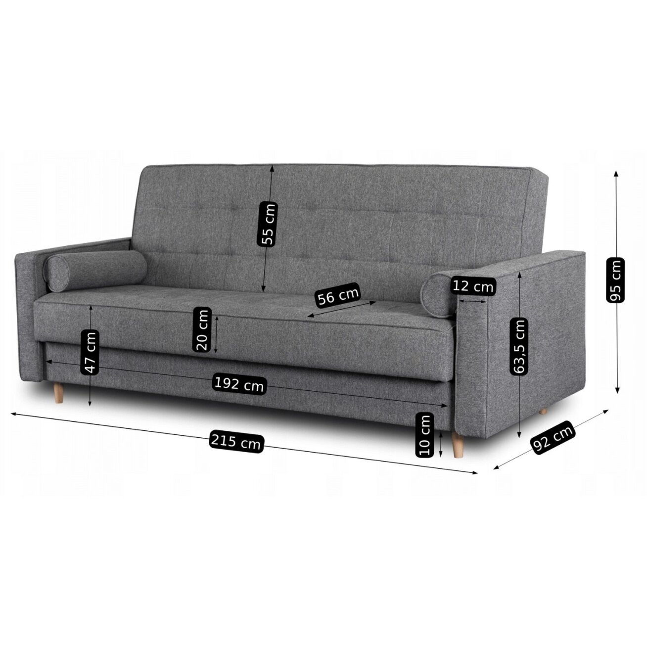 Malta Dvivietė sofa su miegojimo funkcija MALTA, pilkos, moderni svetainė 10