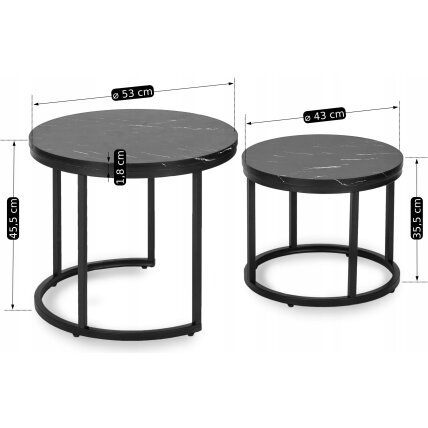 Mauro MAURO kavos staliukų komplektas, 43 cm/53 cm, juodas marmuras, modernus žavesys 10 Mauro MAURO kavos staliukų komplektas, 43 cm/53 cm, juodas marmuras, modernus žavesys 10