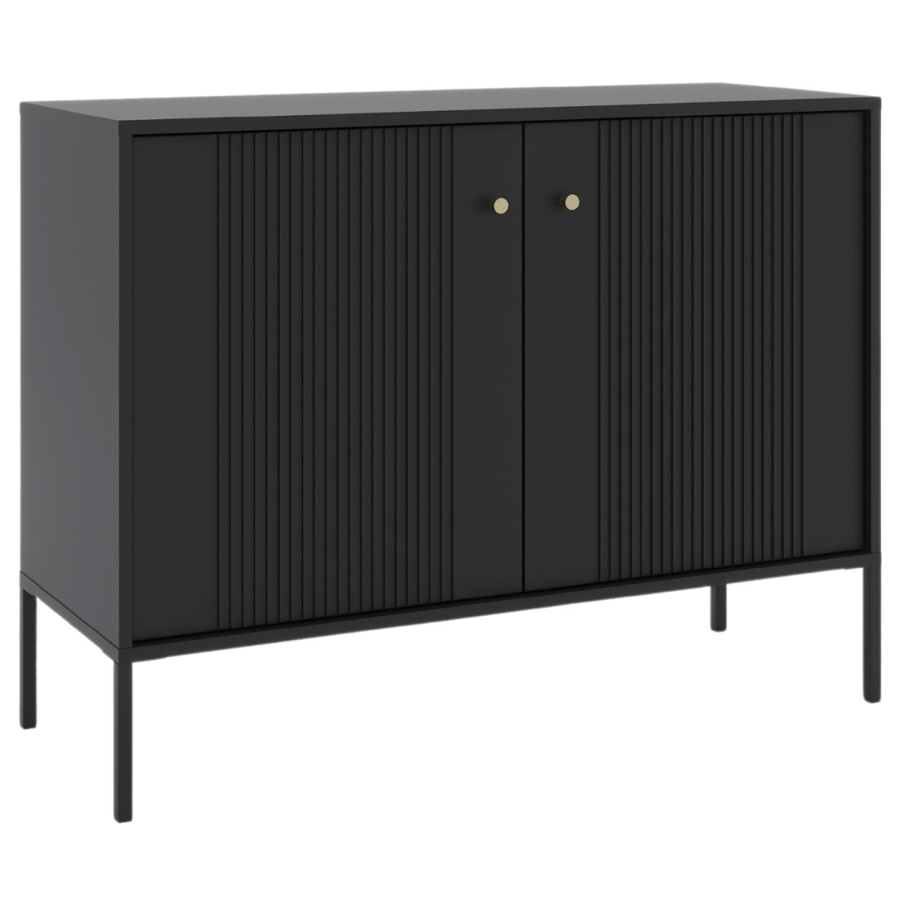 Minkštas Komoda svetainei/miegamajam, SOFT, 104 cm, juodos spalvos, grioveliai, dvidurės, modernios 2 Minkštas Komoda svetainei/miegamajam, SOFT, 104 cm, juodos spalvos, grioveliai, dvidurės, modernios 2