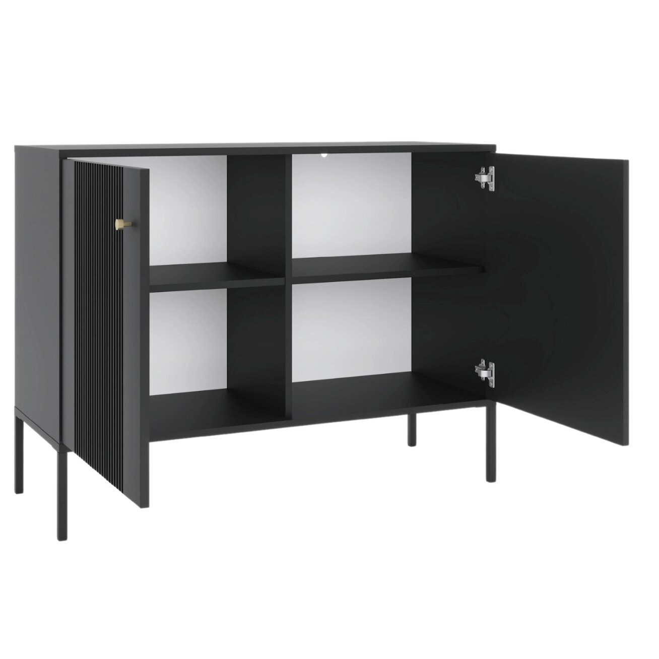Minkštas Komoda svetainei/miegamajam, SOFT, 104 cm, juodos spalvos, grioveliai, dvidurės, modernios 3