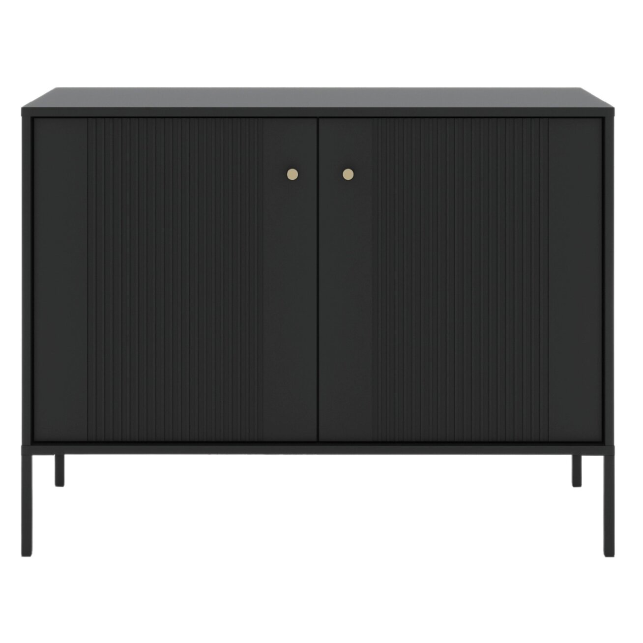Minkštas Komoda svetainei/miegamajam, SOFT, 104 cm, juodos spalvos, grioveliai, dvidurės, modernios 4