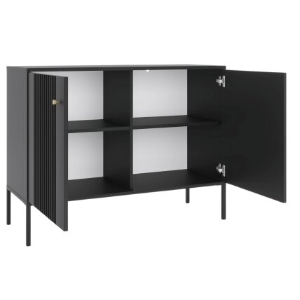 Minkštas Komoda svetainei/miegamajam, SOFT, 104 cm, juodos spalvos, grioveliai, dvidurės, modernios 3
