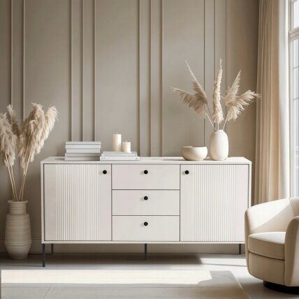 Minkštas SOFT svetainės komoda, 154 cm, kašmyro raštas, dviejų durų, moderni 2