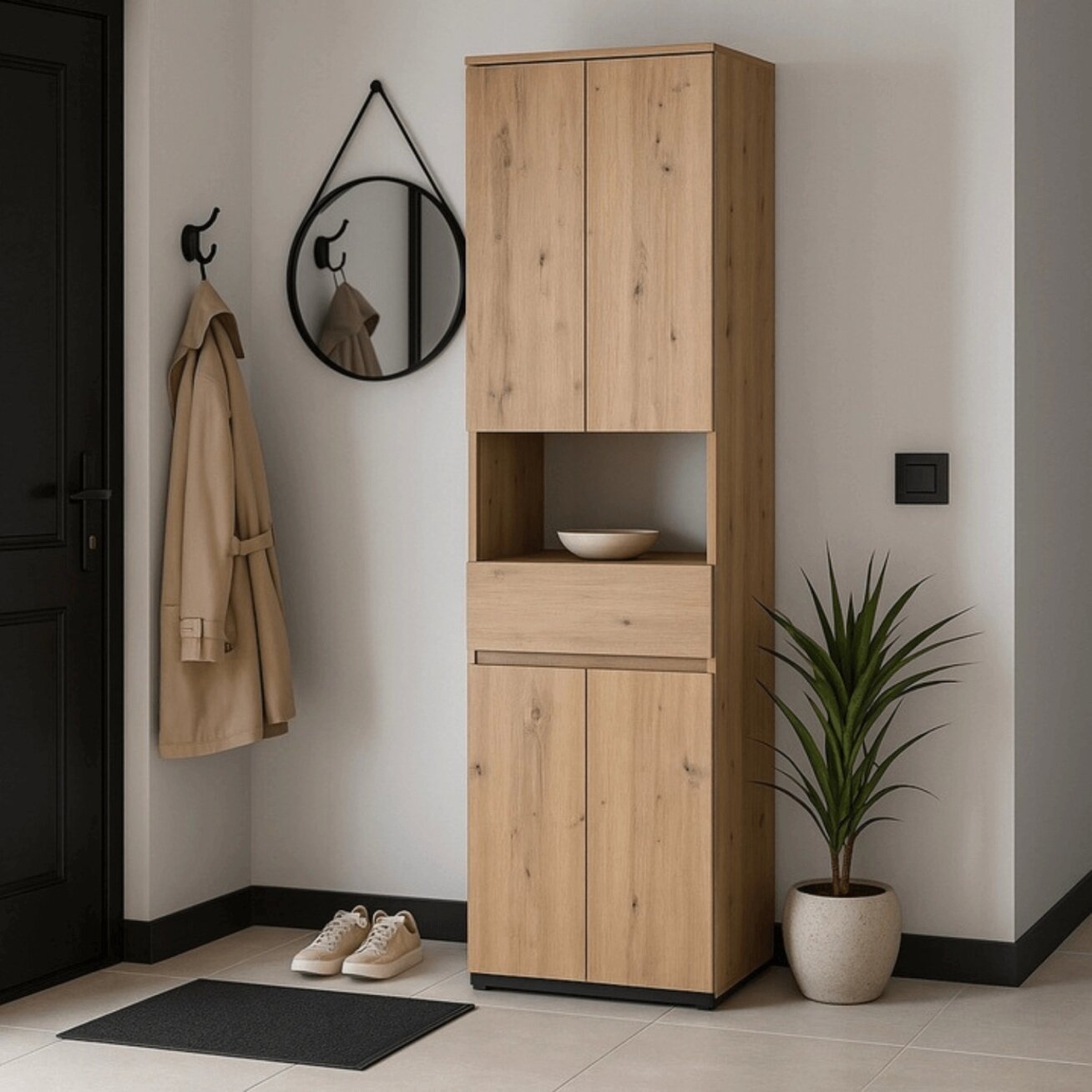 MODENA Spintelė prieškambario 60 cm ąžuolas, modernus loftas 1 MODENA Spintelė prieškambario 60 cm ąžuolas, modernus loftas 1
