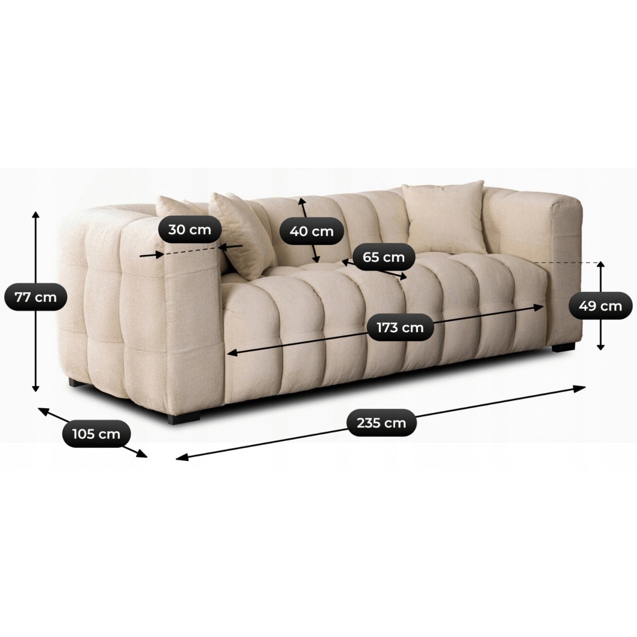 Moderno MODERNO 3S Trivietė kreminės spalvos moderni sofa 7