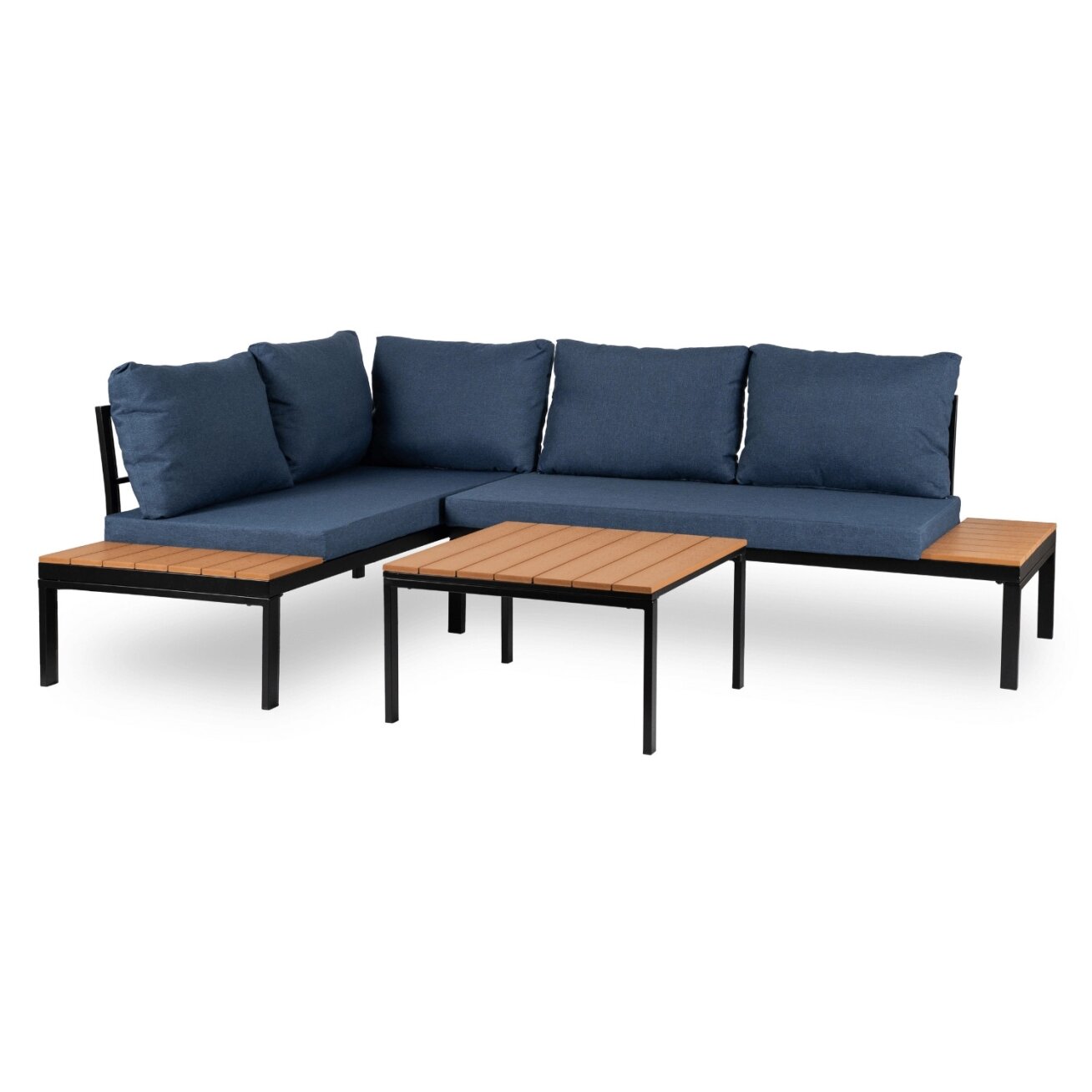 Normanas NORMAN sodo baldų komplektas, tamsiai mėlyna/juoda, kampinė sofa, terasos stalas, modernus metalinis 1 Normanas NORMAN sodo baldų komplektas, tamsiai mėlyna/juoda, kampinė sofa, terasos stalas, modernus metalinis 1