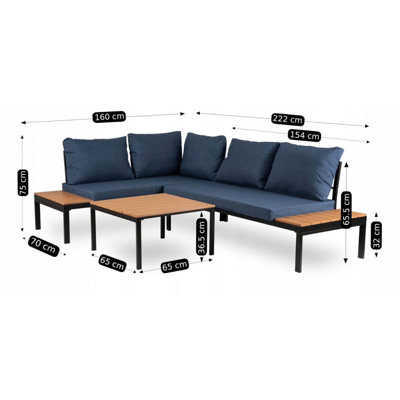 Normanas NORMAN sodo baldų komplektas, tamsiai mėlyna/juoda, kampinė sofa, terasos stalas, modernus metalinis 11 Normanas NORMAN sodo baldų komplektas, tamsiai mėlyna/juoda, kampinė sofa, terasos stalas, modernus metalinis 11