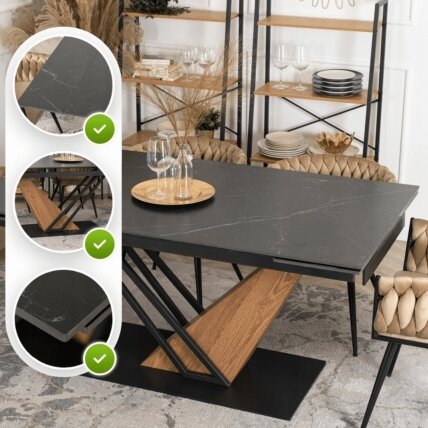 Reksas REX stačiakampis ištraukiamas stalas, 160–220 cm, keramika, tamsiai ruda/juoda, moderniam lofto stiliaus valgomajam 2 Reksas REX stačiakampis ištraukiamas stalas, 160–220 cm, keramika, tamsiai ruda/juoda, moderniam lofto stiliaus valgomajam 2