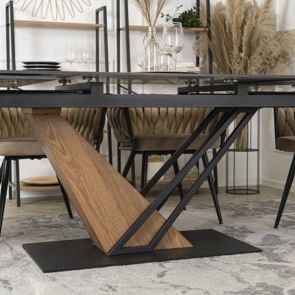 Reksas REX stačiakampis ištraukiamas stalas, 160–220 cm, keramika, tamsiai ruda/juoda, moderniam lofto stiliaus valgomajam 7