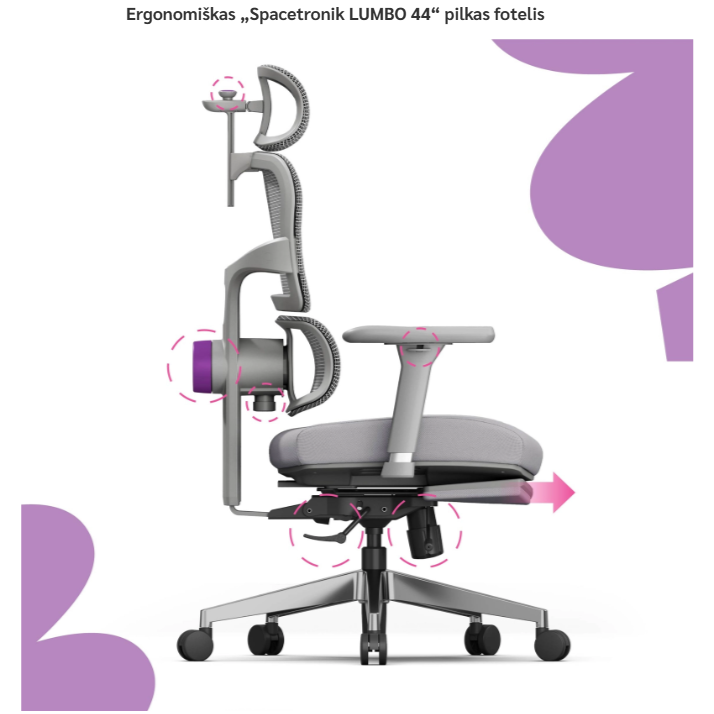 Ergonomiškas „Spacetronik LUMBO 44“ pilkas fotelis 10