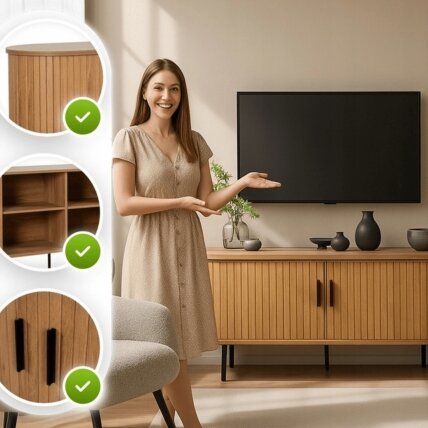 Rtv ir Trish TRISH dviejų durų televizoriaus spintelė svetainei, 120 cm, ąžuolo raštas, modernus 1