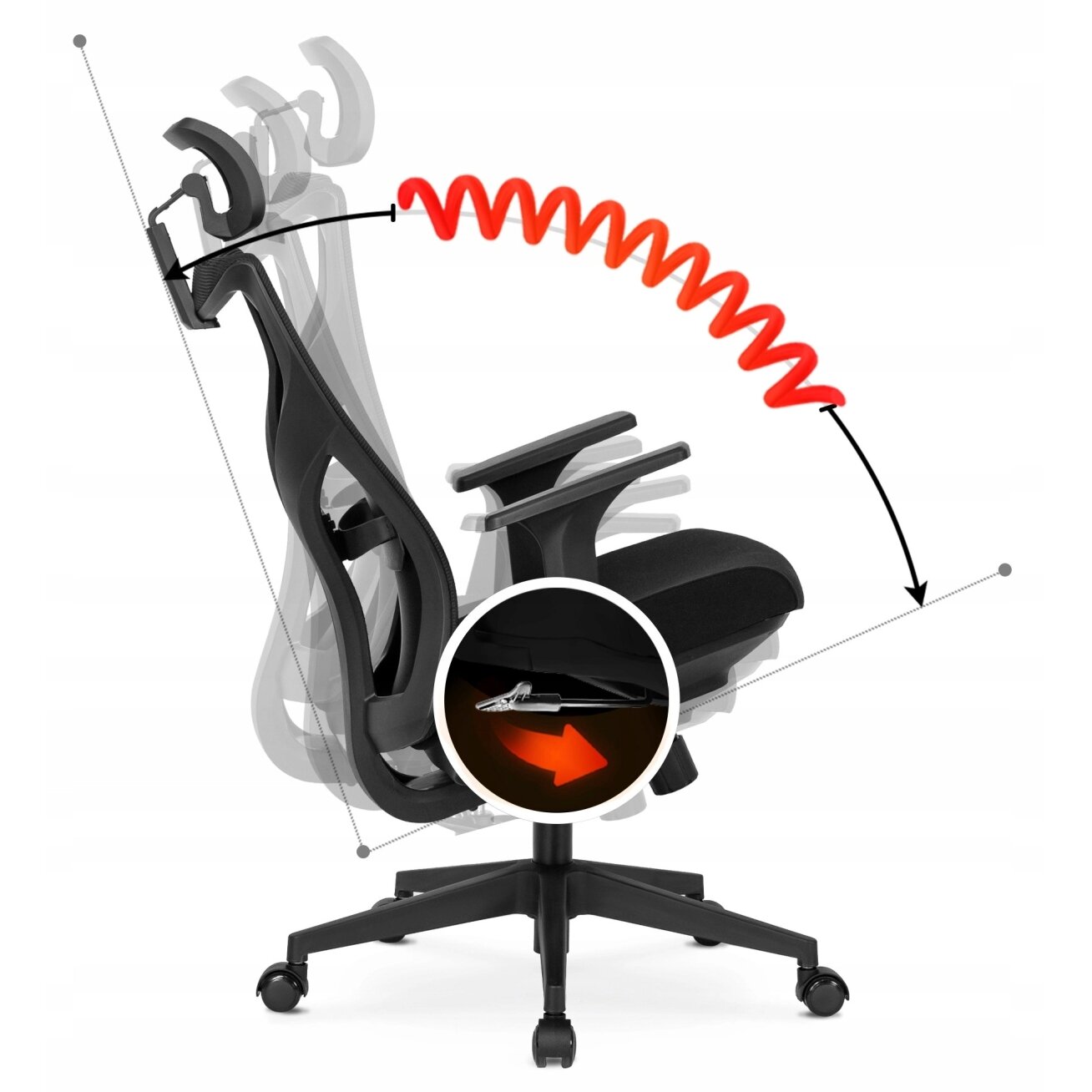 Spiralė Ergonomiška pasukama biuro kėdė SPIRAL, juoda, su galvos atrama darbui 7 Spiralė Ergonomiška pasukama biuro kėdė SPIRAL, juoda, su galvos atrama darbui 7